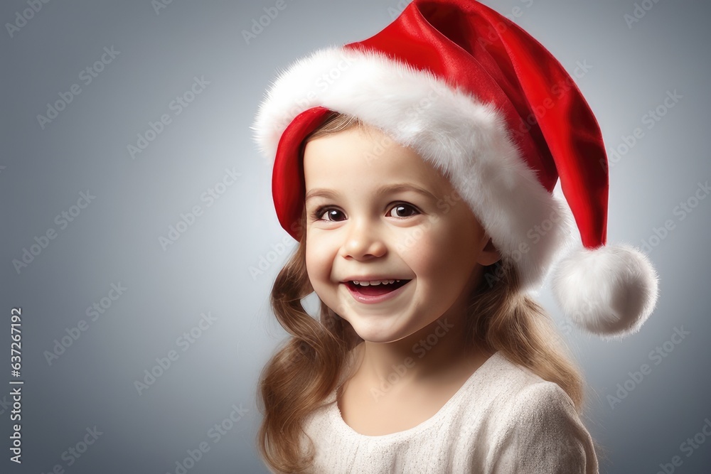 little girl in christmas santa hat on yellow background little girl in christmas santa hat on yellow background