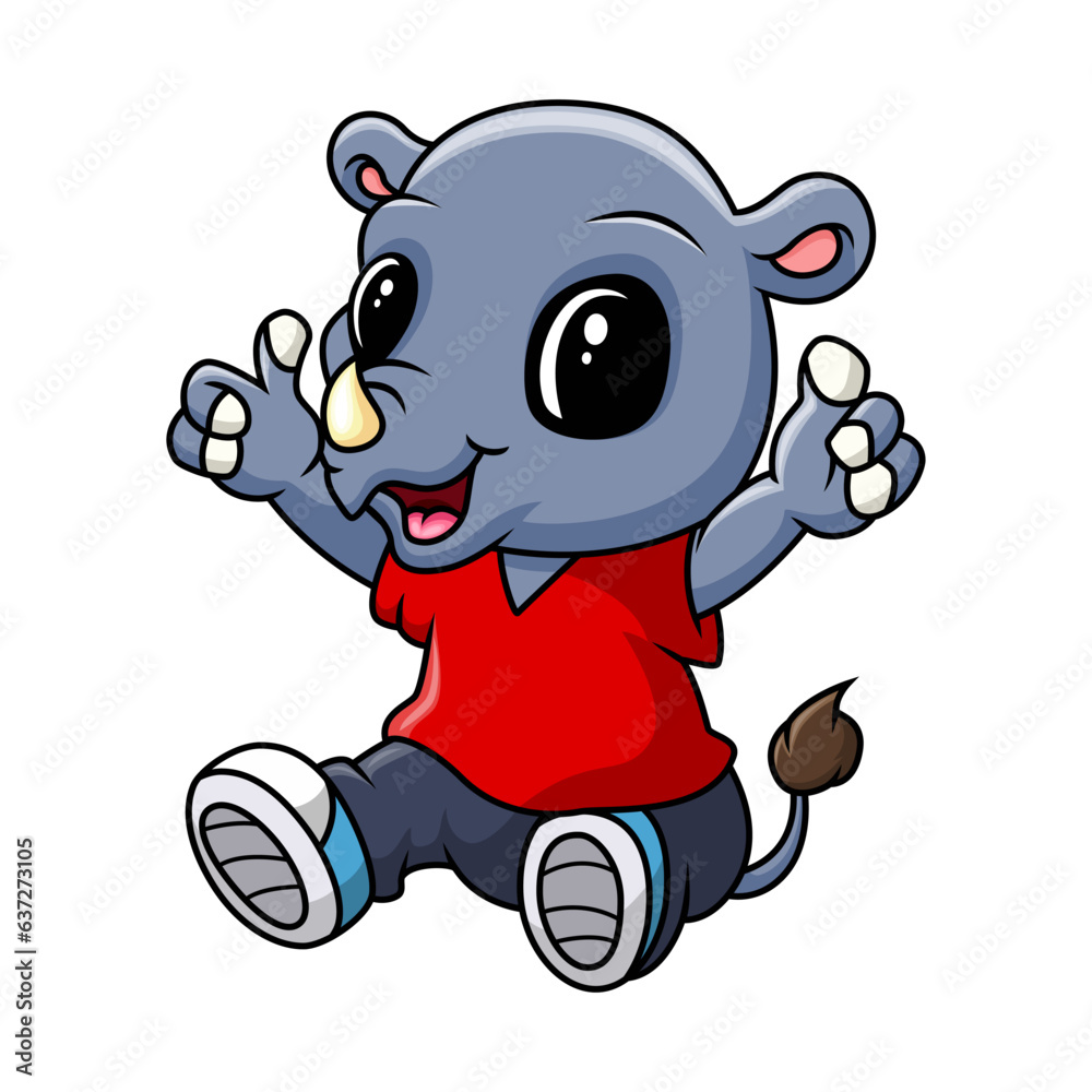 Cartoon funny rhino is sitting Cartoon funny rhino is sitting