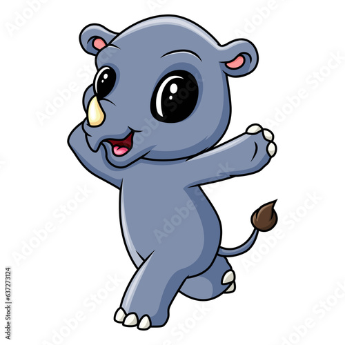 Fototapeta Naklejka Na Ścianę i Meble -  Cartoon funny rhino posing, running