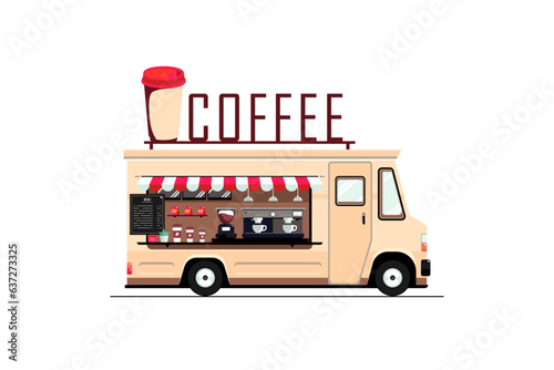 Side view of coffee truck on isolated background, Vector illustration.
