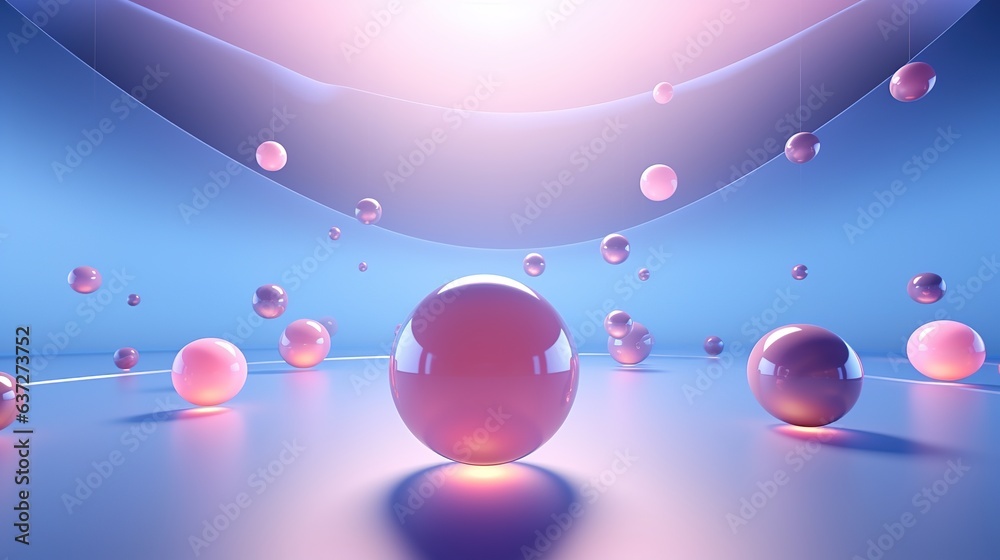Floating spheres 3d rendering empty space for product show. Generative AI Floating spheres 3d rendering empty space for product show. Generative AI