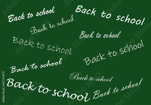 La vuelta al cole en inglés con diferentes fuentes. Títulos en inglés de la vuelta al cole sobre fondo verde pizarra. Educación