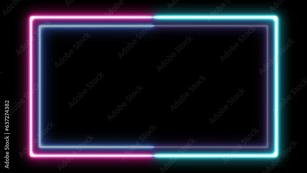 Moving flashing neon lights in square with changing colors on black background. Moving flashing neon lights in square with changing colors on black background.