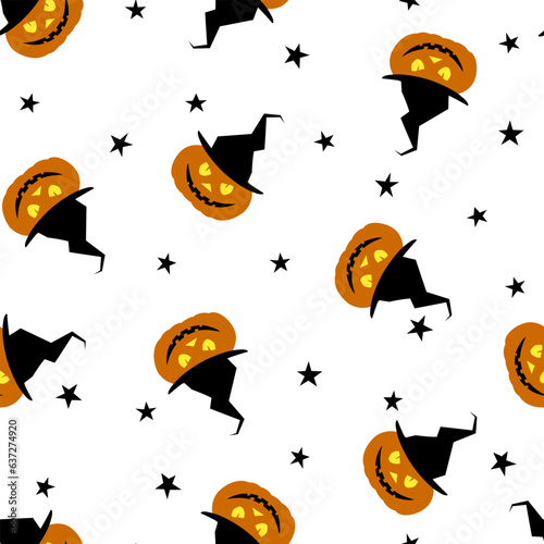 Seamless halloween pattern. Scary pumpkins and stars.