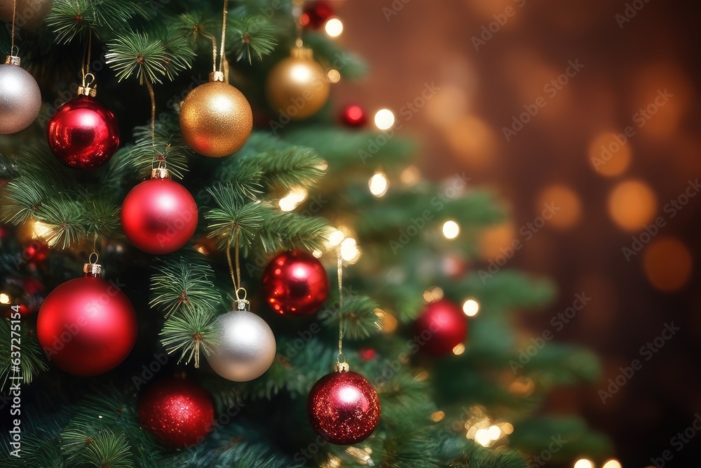 christmas tree decorations with bokeh background