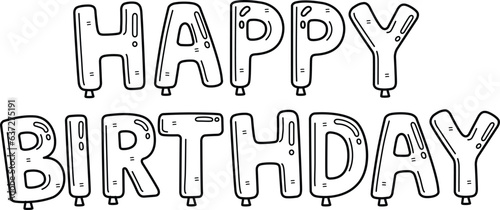 Happy Birthday Banner Isolated Coloring Page 