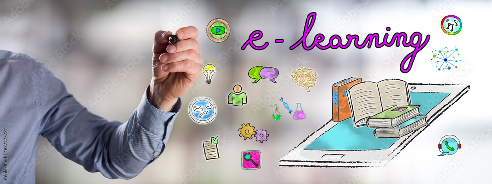 Obraz premium E-learning concept drawn by a man
