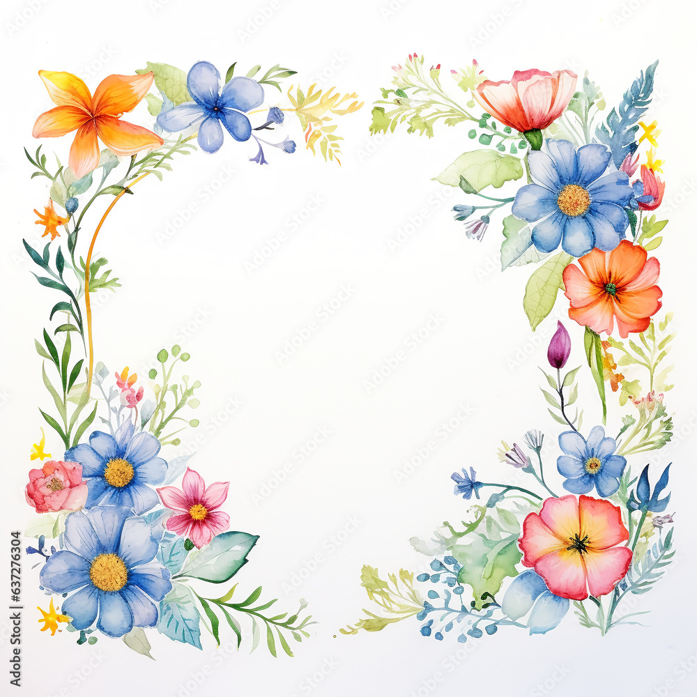 frame of flowers and patterns Abstract floral background with watercolor stains. For postcards, posters and invitations.