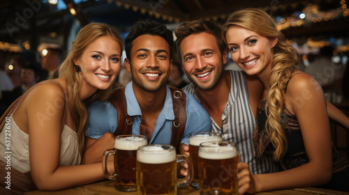 cheerful company drinking beer photo