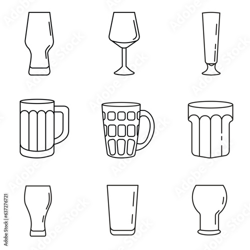 Beer cup outline icons set on white background.