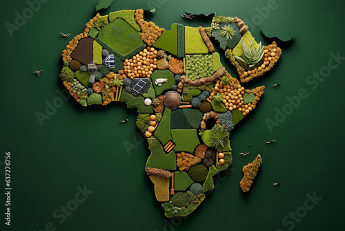 An artful arrangement of footballs of different sizes creates the silhouette of the African continent on a lush grassy expanse
