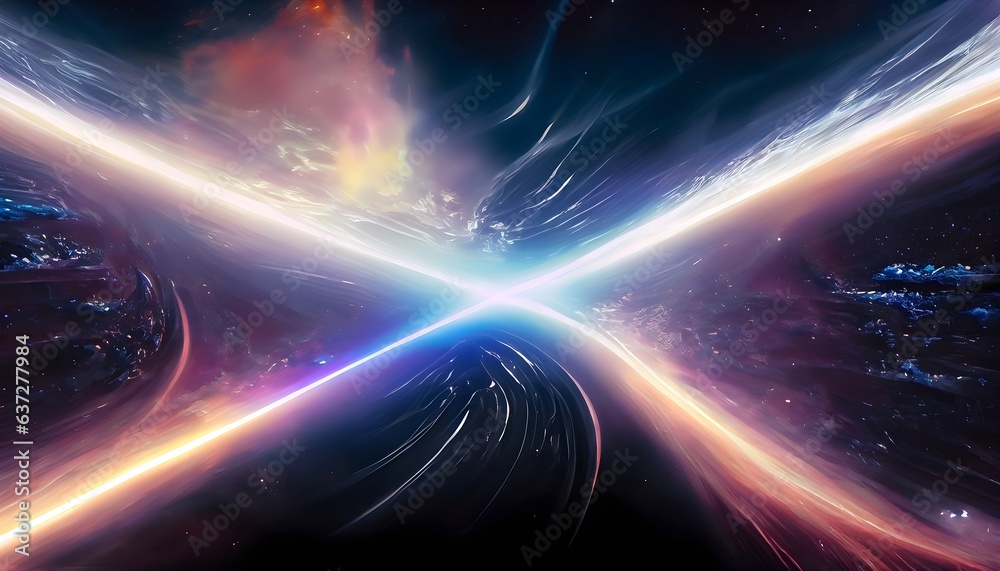 digital artwork showcasing a surreal space warp background with luminous streaks of light gathering towards the event horizon. Generatevi AI