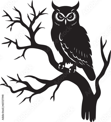 Happy Halloween with Owl holding on tree branch, Vector Illustration, SVG