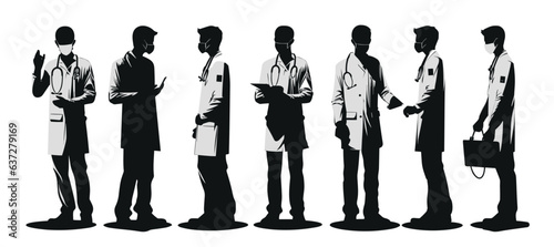 Doctors or Physicians in Silhouette Style. Vector Illustration.