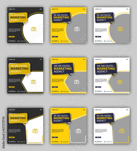 Set of Editable square business web banner design template. Suitable for social media post, instagram story and web ads. Vector illustration with Space to add pictures minimal and modern design.