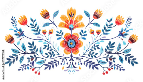Mexican flower traditional pattern background. Mexican ethnic embroidery decoration ornament. Flower symmetry texture. Ornate folk graphic  wallpaper. Festive mexican floral motif. Vector illustration