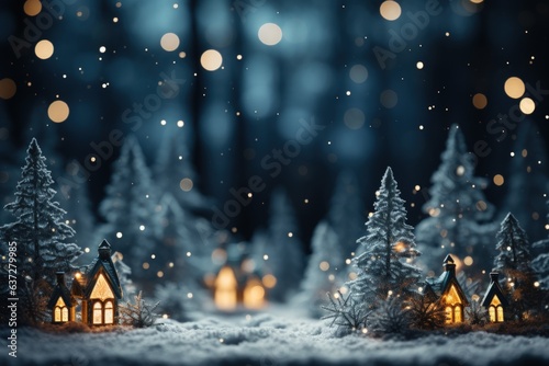 3D render Christmas tree and present and snow on bokeh background.