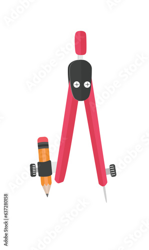 School compass vector illustration. Compass clip art. Tool for drawing circle. Office or School supplies, stationery vector. Educational object. Back to schoool concept. Flat vector in cartoon style.