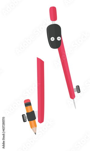 Broken compass vector illustration. Compass clip art. Tool for drawing circle. Office or School supplies, stationery vector. Educational object. Back to schoool concept. Flat vector in cartoon style.