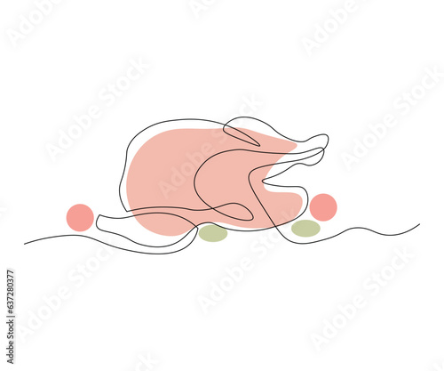 abstract Cooked Turkey for Thanksgiving Continuous One Line Drawing