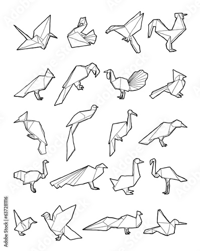 Hand Drawn Origami Birds