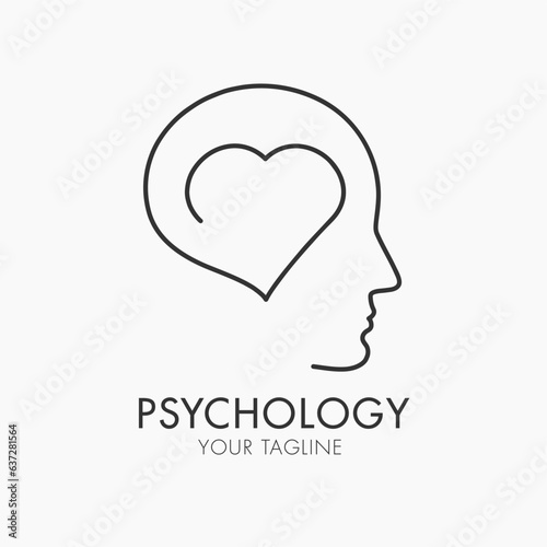 One line icon thinking with heart concept.Vector minimal continuous line logo design. Human head, face profile illustration.