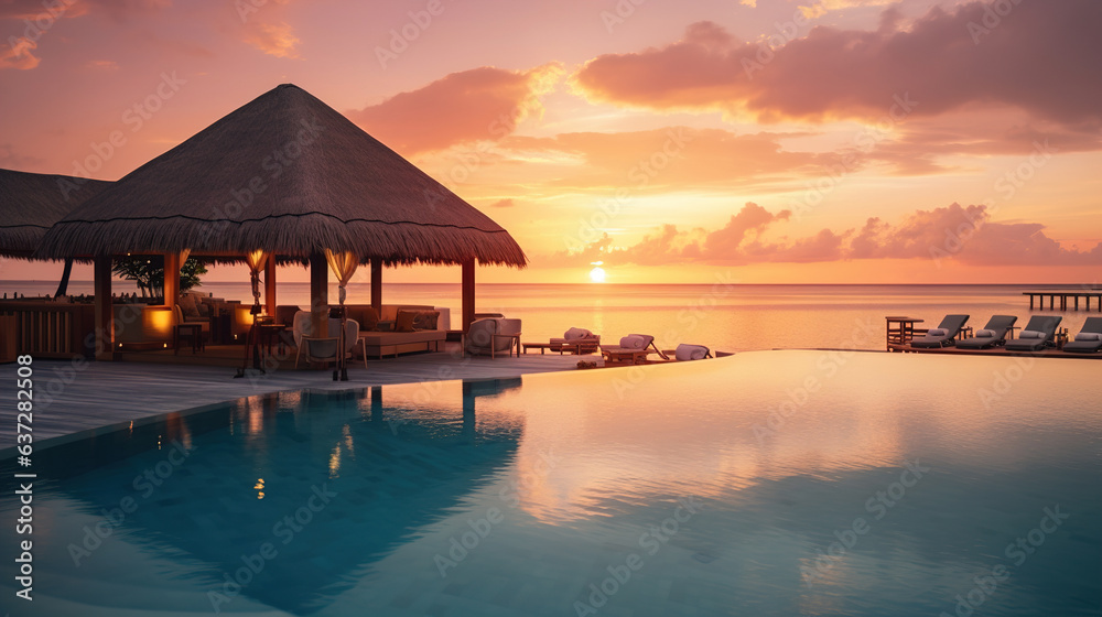 Gazebo in the Middle of the Ocean at Sunset. Generative Ai Gazebo in the Middle of the Ocean at Sunset. Generative Ai
