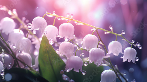 Lily of the Valley Flowers close-up purple. Generative Ai