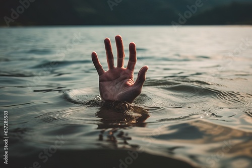a hand emerging from a water