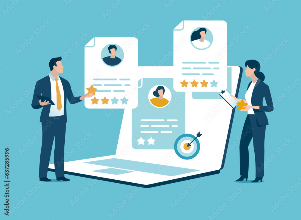 Recruitment agency. New employee. Evaluation of job applicants and employees. Business vector illustration.