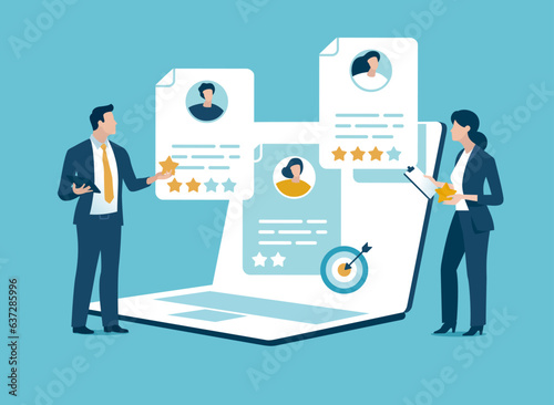 Recruitment agency. New employee. Evaluation of job applicants and employees. Business vector illustration.