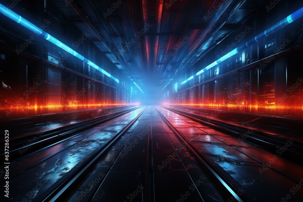Tunnel of light with neon light luminance technology background. Tunnel of light with neon light luminance technology background.