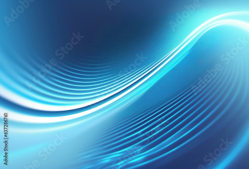 Glowing wave. Light flare. Defocused neon blue color water ripple texture curve lines abstract art illustration futuristic background with free space.