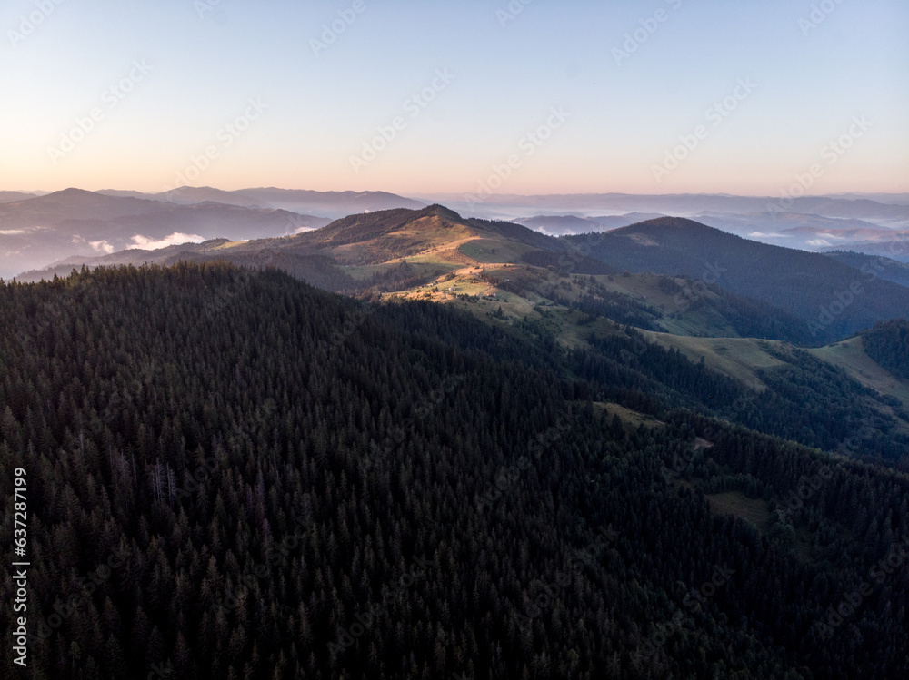 Morning in Carpathians from air