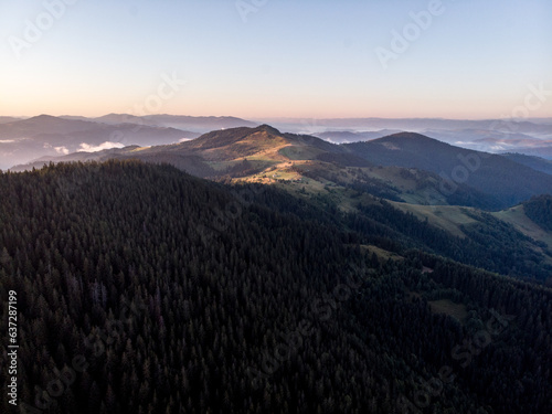 Obraz na płótnie Morning in Carpathians from air w salonie