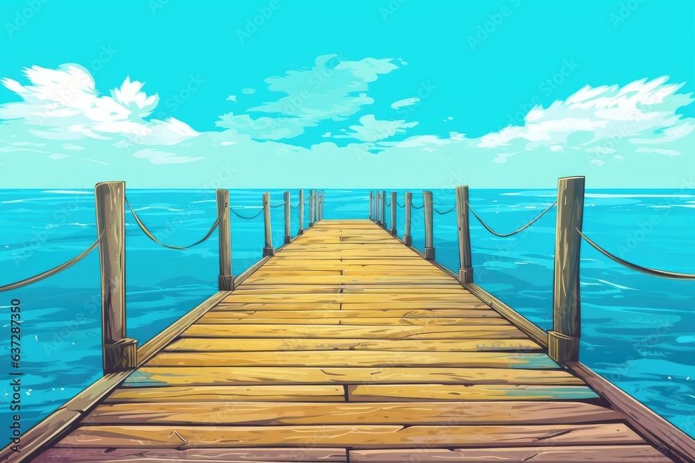 wooden bridge direction turquoise water summer vacation illustration