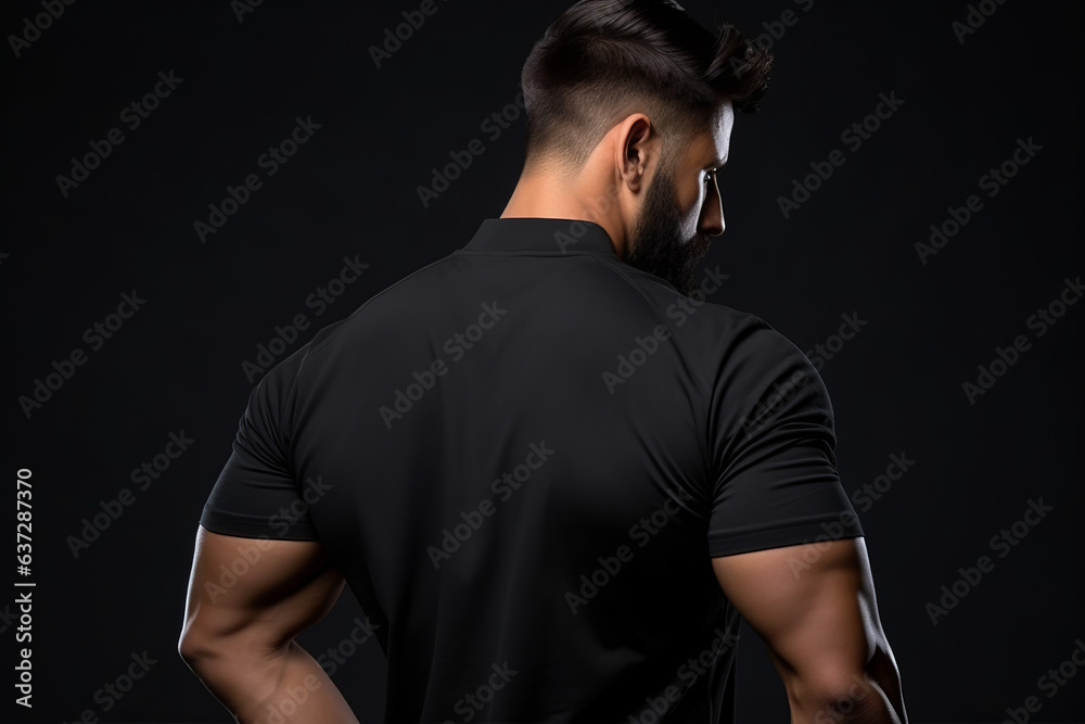 Strong Fitness man flexing on black