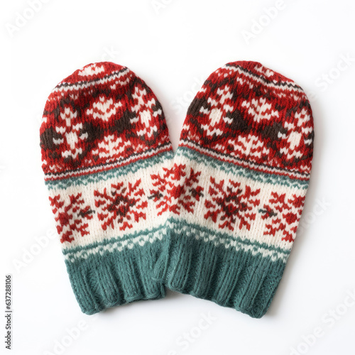 Woolen mittens on a white background