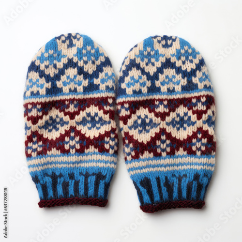 Woolen mittens on a white background