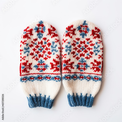 Woolen mittens on a white background