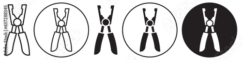 Plier Icon. Vector symbol of electrical industry tool with rubber grip or handle for protection from electric shock while working. Set collection of cutter or electronic nippers