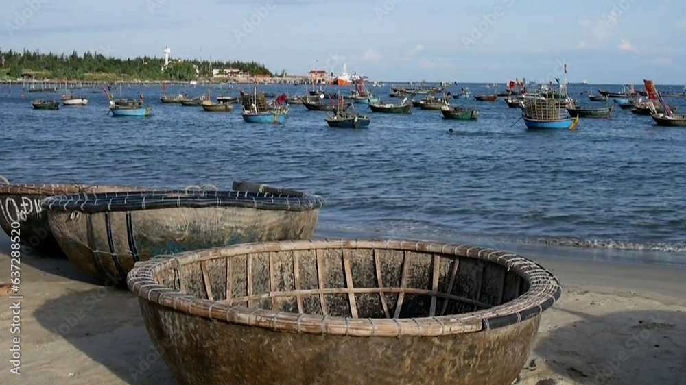 Basket boat at Da Nang Bay in Vietnam.