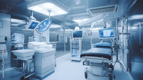 Modern equipment in operating room. Medical devices for neurosurgery