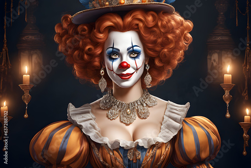 Portrait of a female clown from the seventeenth century.  Generative AI