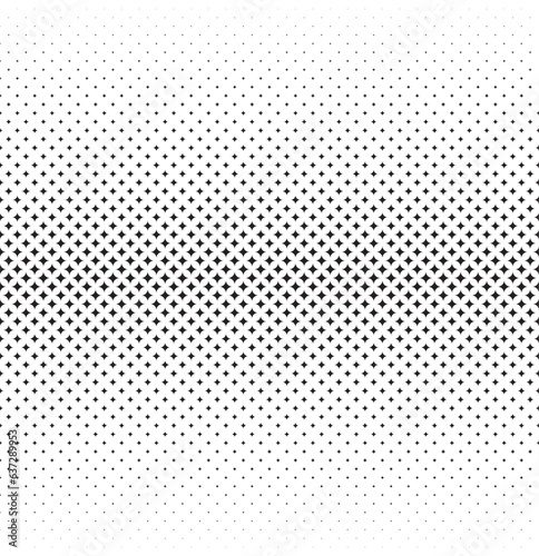 Disappearing seamless halftone vector background. Filled with black stars. Average fadeout