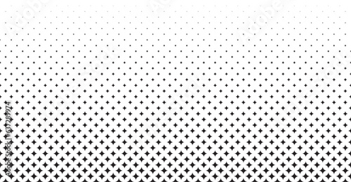 Disappearing seamless halftone vector background. Filled with black stars. Average fadeout