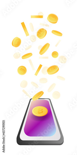 Crypto coins drop in a smartphone, cryptocurrency transfer, payment via a smartphone, illustrator for concept vector EPS-10