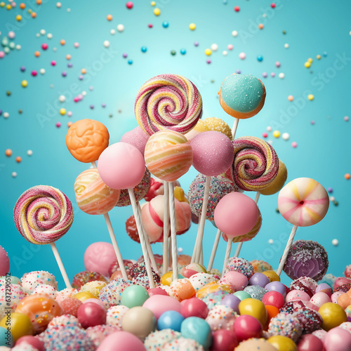 Pattern with sweets from sweets, lollipops, chocolate with pastel colour, beautiful wallpaper