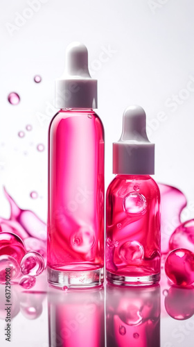 Skin care essence glass bottles on a white background, generative AI.