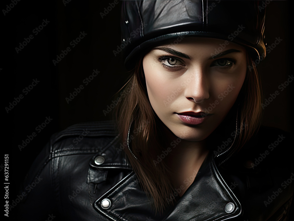 portrait of a woman in leather outfit portrait of a woman in leather outfit